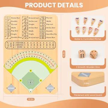 Upspotie Baseball Dice Board Game Wooden Tabletop Baseball Game Fun Double Battle Table Game Solid Wood Baseball Themed Party Gift for All Ages Sport for Travel Camping Family Holiday Gatherings