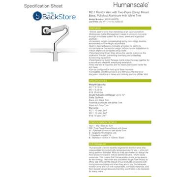 Humanscale M2.1 Adjustable Monitor Arm with Two-Piece Clamp Mount with Base - Polished Aluminum M21C...
