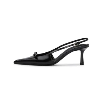 MAVMAX Elegant Black Slingback Heels with Bow Design for Women - Stylish & Comfortable 3-inch Kitten...