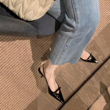 MAVMAX Black Slingback Heels Women's Stylish Pumps