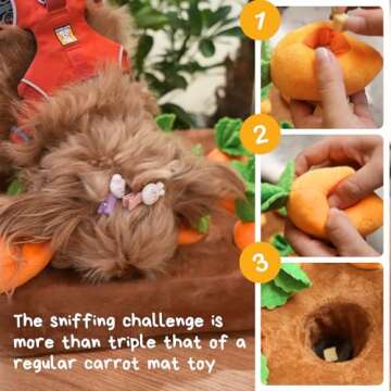 CECE PAW Dog Enrichment Puzzle, Interactive Squeaky Carrot Farm Snuffle Mat for Mental Stimulation and Puppy Brain Training, Small, Medium and Large Dogs (Upgraded Carrots with Treat Pockets)
