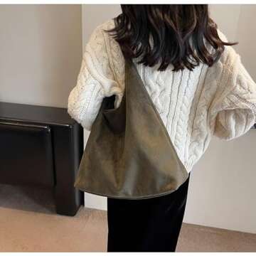 Fldhav Suede Bag for Women Hobo Bag Slouchy Purse Fashionable Leather Shoulde Office Tote Handbag
