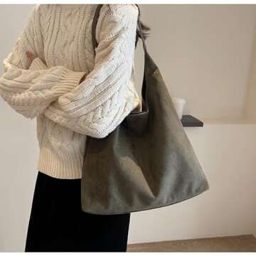 Fldhav Suede Bag for Women Hobo Bag Slouchy Purse Fashionable Leather Shoulde Office Tote Handbag