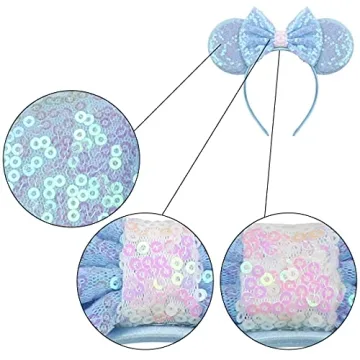 YanJie Dream Blue Sparkle Bow Sequin Mouse Ear Headband