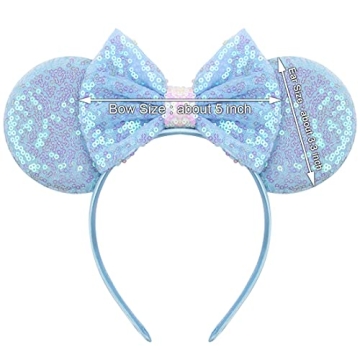 YanJie Dream Blue Sparkle Bow Sequin Mouse Ear Headband
