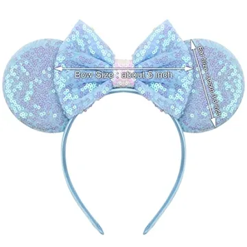 YanJie Dream Blue Sparkle Bow Sequin Mouse Ear Headband