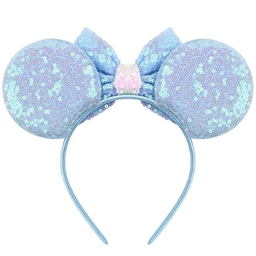 YanJie Dream Blue Sparkle Bow Sequin Mouse Ear Headband