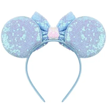 YanJie Dream Blue Sparkle Bow Sequin Mouse Ear Headband