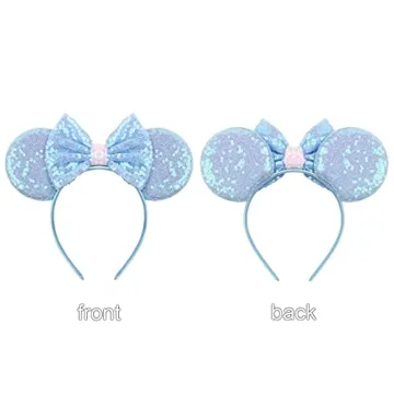 YanJie Dream Blue Sparkle Bow Sequin Mouse Ear Headband