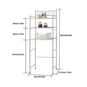 HOMEFORT Bathroom Space Saver,3-Tier Over the Toilet Storage Rack, Freestanding Metal Storage Shelves, Bathroom Shelf, Metal Shelf Organizer in Silver,23.62"Wx10.83"Dx62.99"H