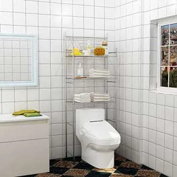 HOMEFORT Bathroom Space Saver,3-Tier Over the Toilet Storage Rack, Freestanding Metal Storage Shelves, Bathroom Shelf, Metal Shelf Organizer in Silver,23.62"Wx10.83"Dx62.99"H