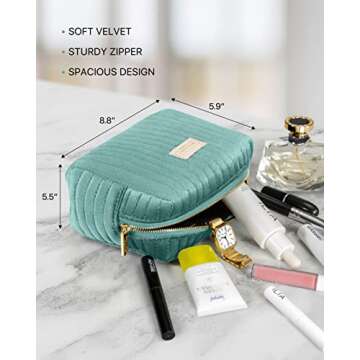 Elegant Travel Cosmetic Bag for Women in Velvet Cyan