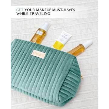 Elegant Travel Cosmetic Bag for Women in Velvet Cyan