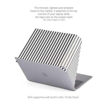 Philbert Danish Design 4-in-1 Laptop Sun Shade - Slim Hood Screen Shade, Privacy Screen, Heat Protection, & Contrast Enhancement - Universal, Foldable, & Lightweight - Fits 15"/16" Laptops - Striped
