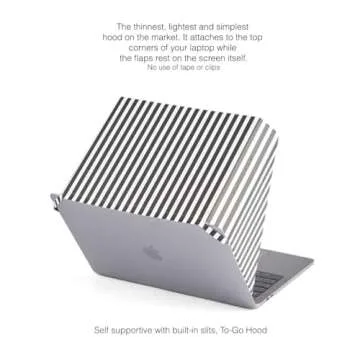 Philbert Danish Design 4-in-1 Laptop Sun Shade - Slim Hood Screen Shade, Privacy Screen, Heat Protection, & Contrast Enhancement - Universal, Foldable, & Lightweight - Fits 15"/16" Laptops - Striped