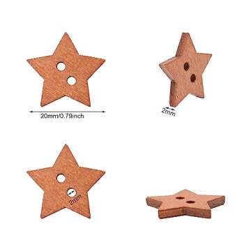 Honbay 200PCS Wooden Star Buttons 2 Holes Buttons Antique Brown Sewing Buttons Decorative Buttons fo...