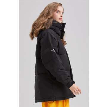 BUMDEEP Womens Waterproof Ski Jacket Warm Winter Snow Coat Windbreaker Hooded Thick Snowboard Jacket（Black,Large）
