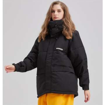 BUMDEEP Womens Waterproof Ski Jacket Warm Winter Snow Coat Windbreaker Hooded Thick Snowboard Jacket（Black,Large）