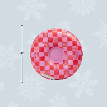 FUNBOY 46" Inflatable Snow Tube, Pink Checkers, 1 Person Capacity, 2-Layer Base for durability, 2 Handles