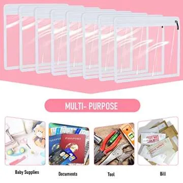 8 Pieces Clear Zipper Pouches Pencil Pouches PVC Makeup Pouch Envelopes Folder Storage Multi purpose Pouch Document File Organization Bags, Office Supplies (White Edging, 11.5 x 7 Inches)