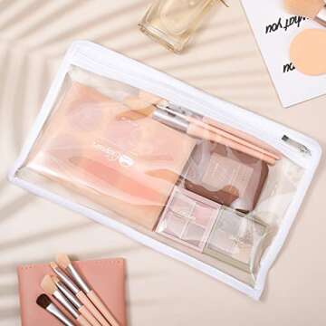 8 Pieces Clear Zipper Pouches Pencil Pouches PVC Makeup Pouch Envelopes Folder Storage Multi purpose Pouch Document File Organization Bags, Office Supplies (White Edging, 11.5 x 7 Inches)