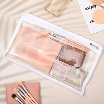 8 Pieces Clear Zipper Pouches Pencil Pouches PVC Makeup Pouch Envelopes Folder Storage Multi purpose Pouch Document File Organization Bags, Office Supplies (White Edging, 11.5 x 7 Inches)