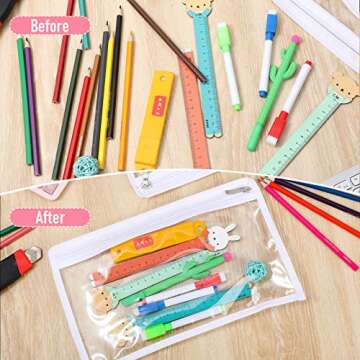 8 Pieces Clear Zipper Pouches Pencil Pouches PVC Makeup Pouch Envelopes Folder Storage Multi purpose Pouch Document File Organization Bags, Office Supplies (White Edging, 11.5 x 7 Inches)