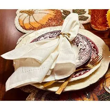 Off White Cloth Napkins, 100% Cotton, Ivory Cloth Napkins Set of 6, Double Hemstitched Corners, Reusable Table Napkins, Off White Napkins Cloth Washable, Dinner Napkins for Weddings, Parties, 20x20