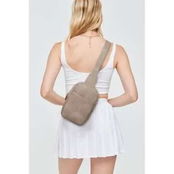 Telena Small Sling Bag for Women Leather Crossbody Fanny Packs Chest Bag for Women Cloud Grey