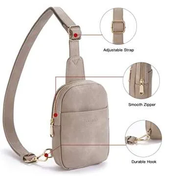 Telena Small Sling Bag for Women Leather Crossbody Fanny Packs Chest Bag for Women Cloud Grey