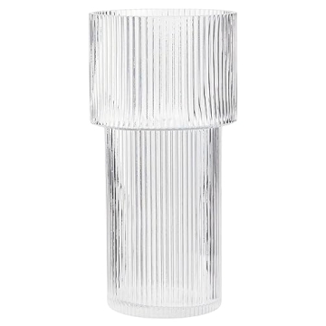 YANWE1 Large 12 Inch Glass Flower Vase - Elegant Ribbed Design for Home Decor