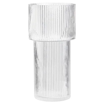 YANWE1 Large 12 Inch Glass Flower Vase - Elegant Ribbed Design for Home Decor