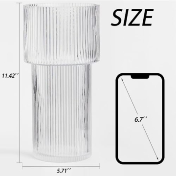 YANWE1 Stylish Ribbed Glass Flower Vase for Home