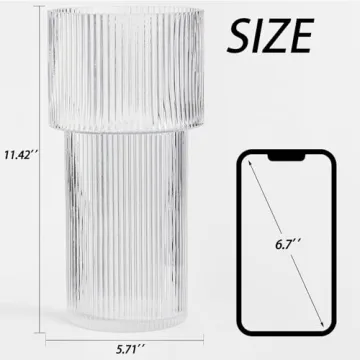 YANWE1 Stylish Ribbed Glass Flower Vase for Home
