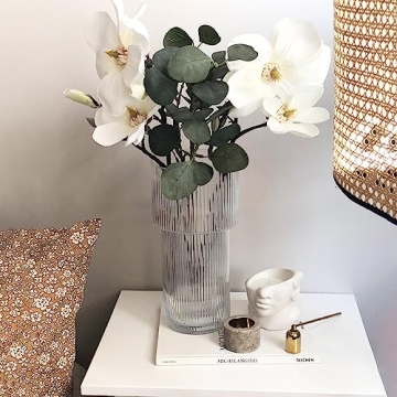 YANWE1 Stylish Ribbed Glass Flower Vase for Home