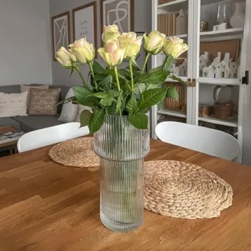 YANWE1 Stylish Ribbed Glass Flower Vase for Home