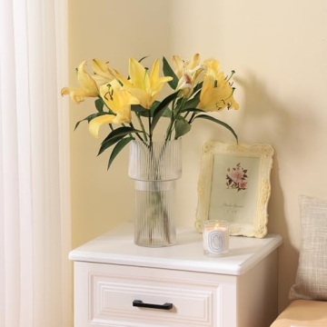 YANWE1 Stylish Ribbed Glass Flower Vase for Home