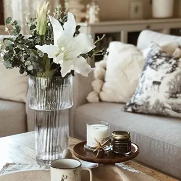 YANWE1 Stylish Ribbed Glass Flower Vase for Home