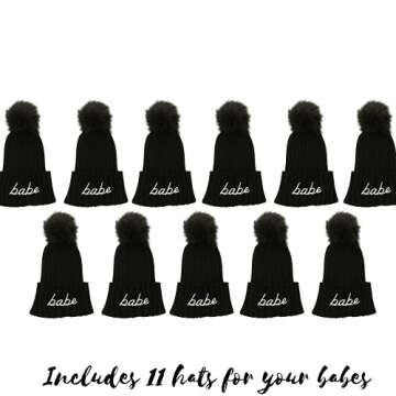 Bachelorette Beanies (12 Pack) 1 Bride Hat and 11 Babe Bachelorette Hats I Bachelorette Hats Black I Babe Hats I Bride Tribe Hats I Winter Bachelorette Favorite