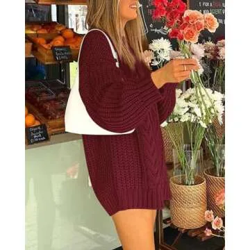 BTFBM Womens Fall Fashion 2023 Cable Knit Sweater Long Sleeve Button Shoulder Pullover Chunky Christmas Sweaters(Solid Wine Red, Medium)