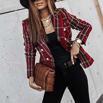 LbsKUX Women Casual Blazers Jacket Long Sleeve Notch Lapel Print Plaid Blazer Simply Suit Coat Styli...