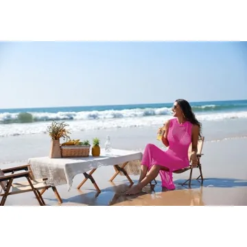 Swim Cover Up for Women Crochet Beach Cover Ups Sleeveless Beach Dress Side Split Hollow Out Bikini Coverup Rose Red XL