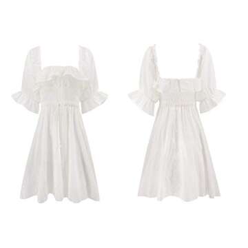 R.Vivimos Women's Summer Cotton Half Sleeves Backless Ruffled Mini A-Line Dress (Small, White)
