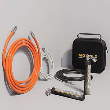 Mogold Weighted Jump Ropes for man&women fast clip interchangeable 1/4LB 1/2LB 1LB heavy jump ropes , Ball Bearing Design – Weighted, Length Adjustable,Ergonomics Grip for fitness weight loss & More