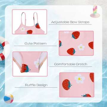 Zando Girls Swimsuits Size 7 Bathing Suits for Girls One Piece Swimsuits Quick Dry Beach Bathing Suits Girls Sport Swimsuits Sleeveless Girls' Swimwear A Strawberry 7-8 Years