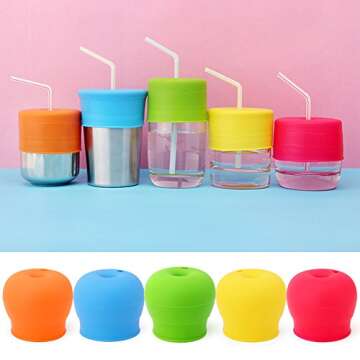 maxin Silicone Sippy Lids Pack of 5, Silicone Spout Makes Cup into Spill-Proof Sippy Cup for Babies and Toddlers