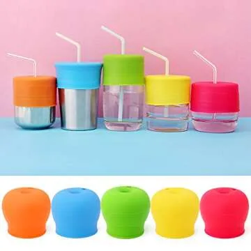 maxin Silicone Sippy Lids Pack of 5, Silicone Spout Makes Cup into Spill-Proof Sippy Cup for Babies and Toddlers