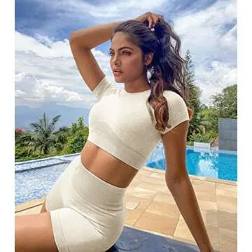 OLCHEE Women's Workout Sets 2 Piece - Seamless Acid Wash Yoga Outfits Leggings Shorts and Crop Top M...