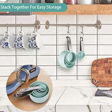 10-piece Set of Measuring Cups and Spoons, Nested Measuring Cups with Stainless Steel Handle, Suitable for Dry and Liquid Ingredients (Lake Blue)