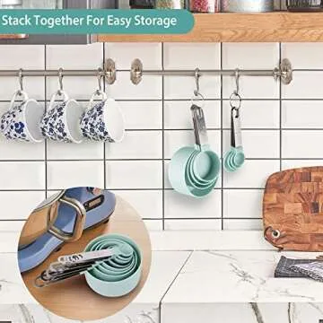 10-piece Set of Measuring Cups and Spoons, Nested Measuring Cups with Stainless Steel Handle, Suitable for Dry and Liquid Ingredients (Lake Blue)